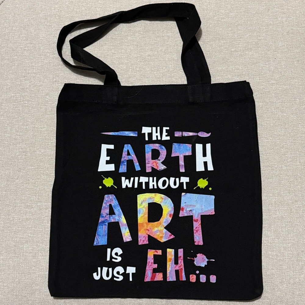 Like New-Fabric Open Top Tote Bag-Black/Rainbow Colored Logo